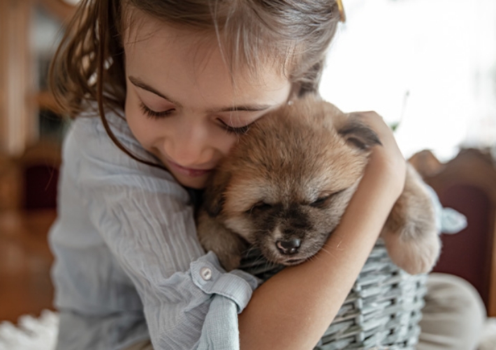 犬を抱きしめる女性の画像