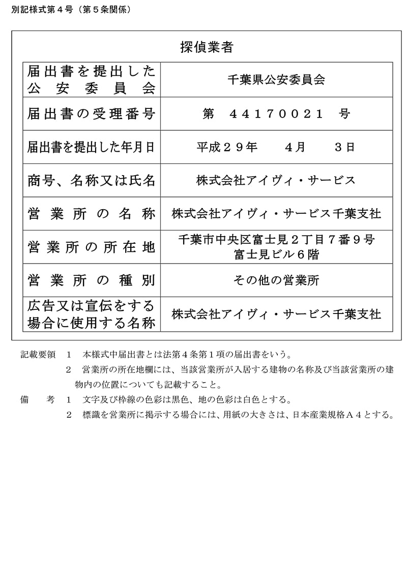 千葉支社の探偵業標識のキャプチャ