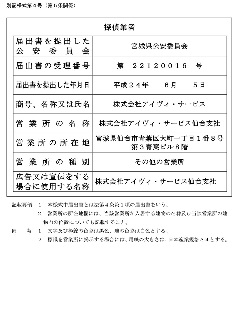 仙台支社の探偵業標識のキャプチャ